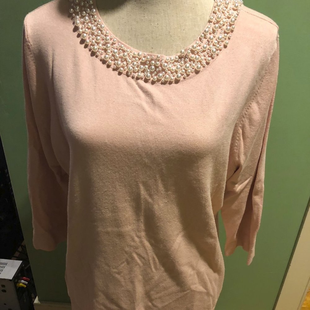 Karl Lagerfield Sweater XL Baby Pink with Sequins 3/4 sleeves